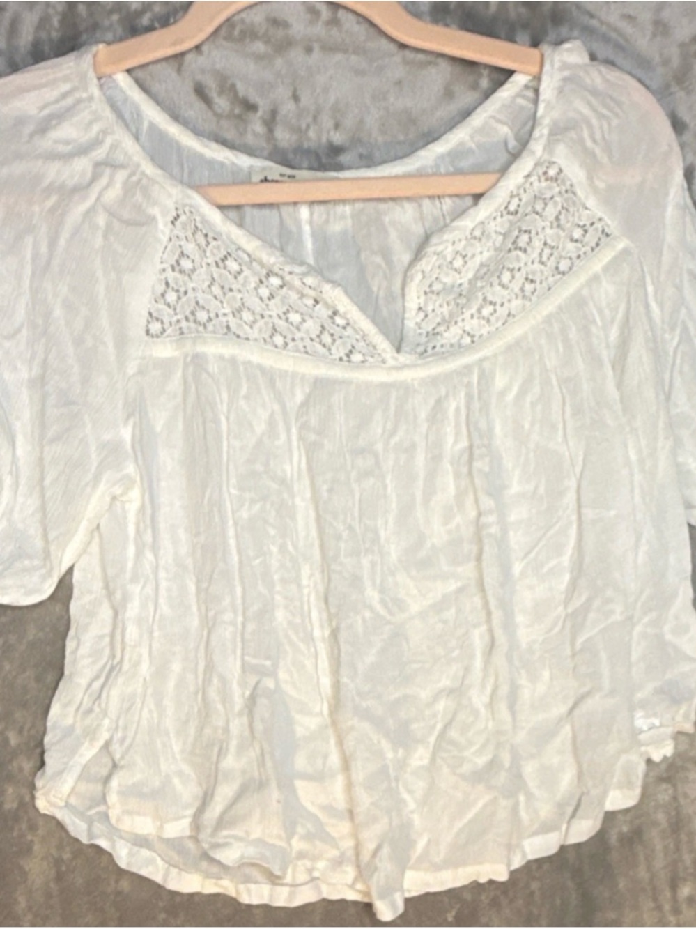 Abercrombie Girls White Lace Accent Casual Short Sleeve Blouse Size S Boho